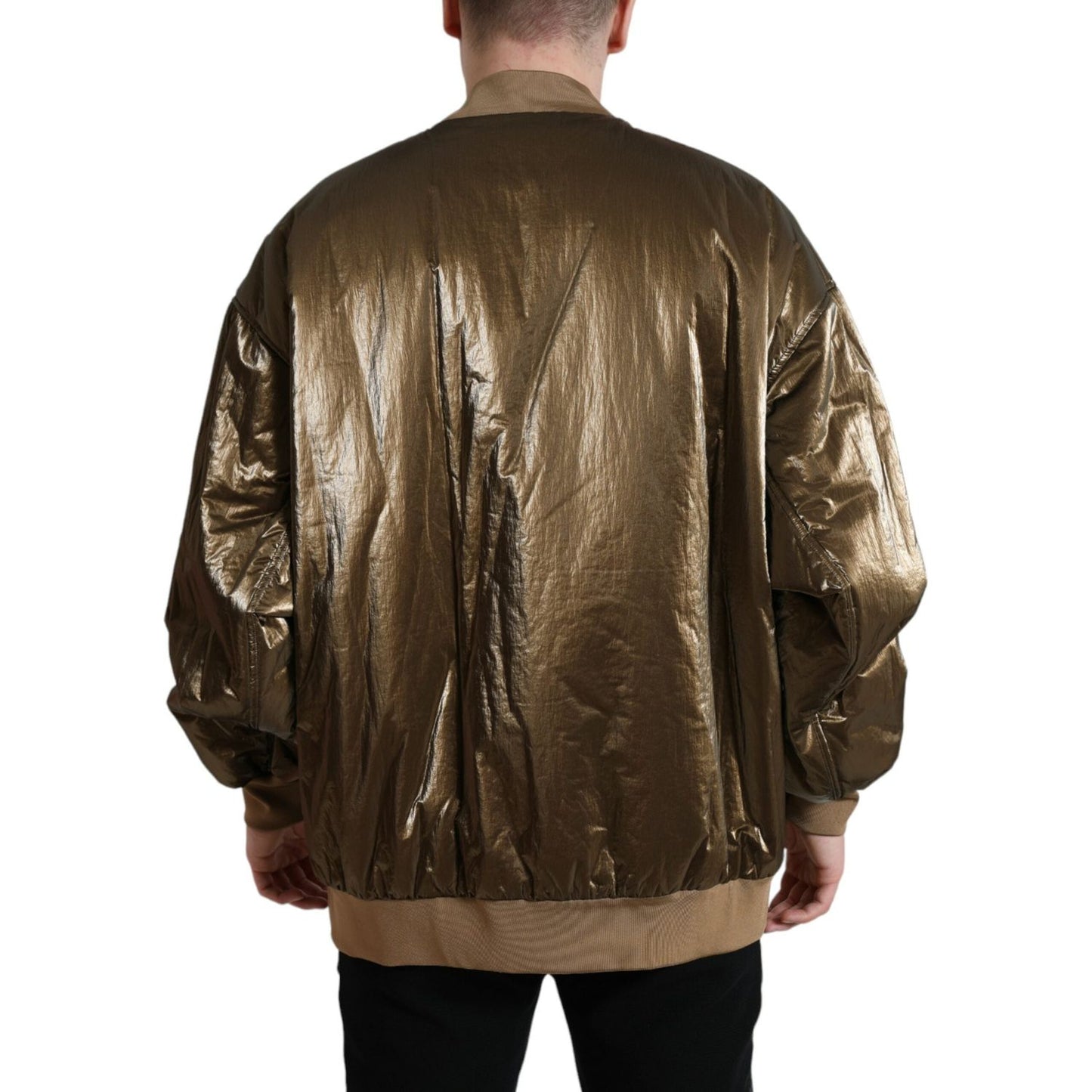Dolce & Gabbana Bronze Nylon Full Zip Men Bomber Jacket