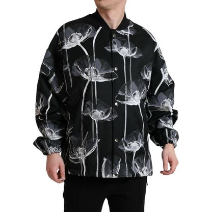 Dolce & Gabbana Black Floral Print Wool Button Down Bomber Jacket Dolce & Gabbana