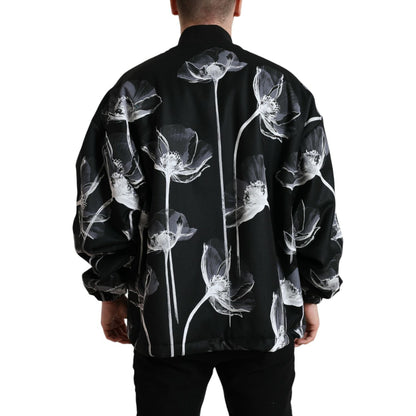 Dolce & Gabbana Black Floral Print Wool Button Down Bomber Jacket Dolce & Gabbana