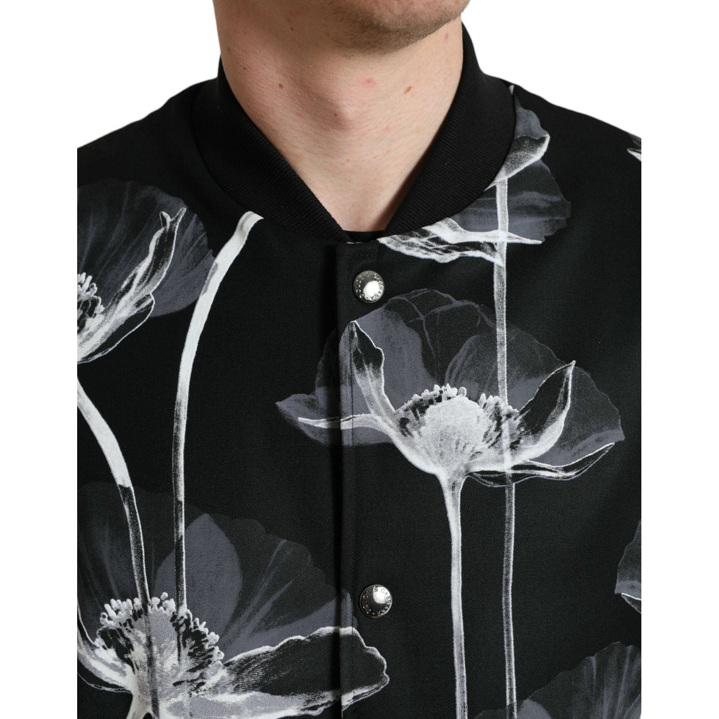 Dolce & Gabbana Black Floral Print Wool Button Down Bomber Jacket Dolce & Gabbana