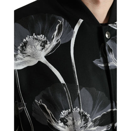 Dolce & Gabbana Black Floral Print Wool Button Down Bomber Jacket Dolce & Gabbana