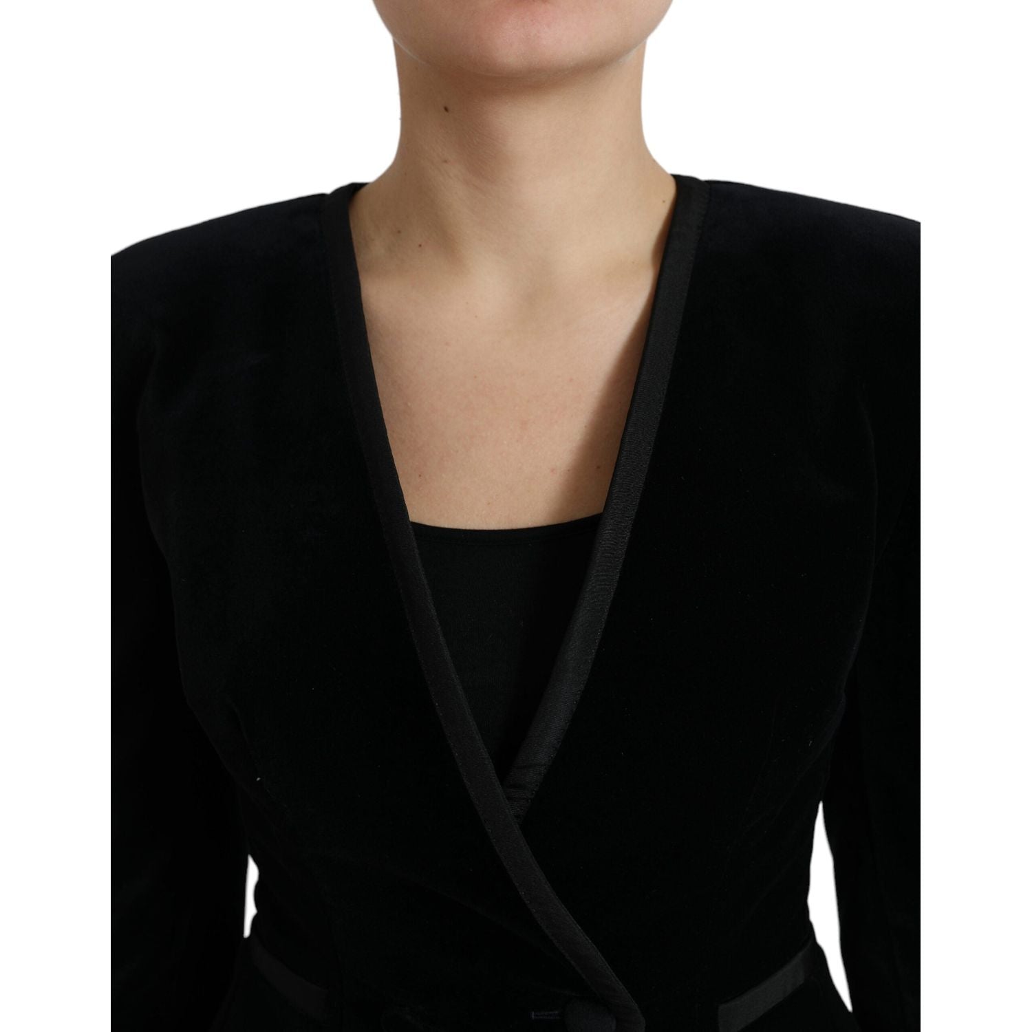 Dolce & Gabbana Black Velvet Cotton Double Breasted Jacket
