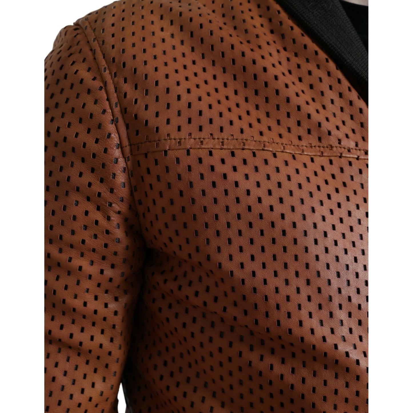 Dolce & Gabbana Elegant Leather Perforated Bomber Jacket Dolce & Gabbana