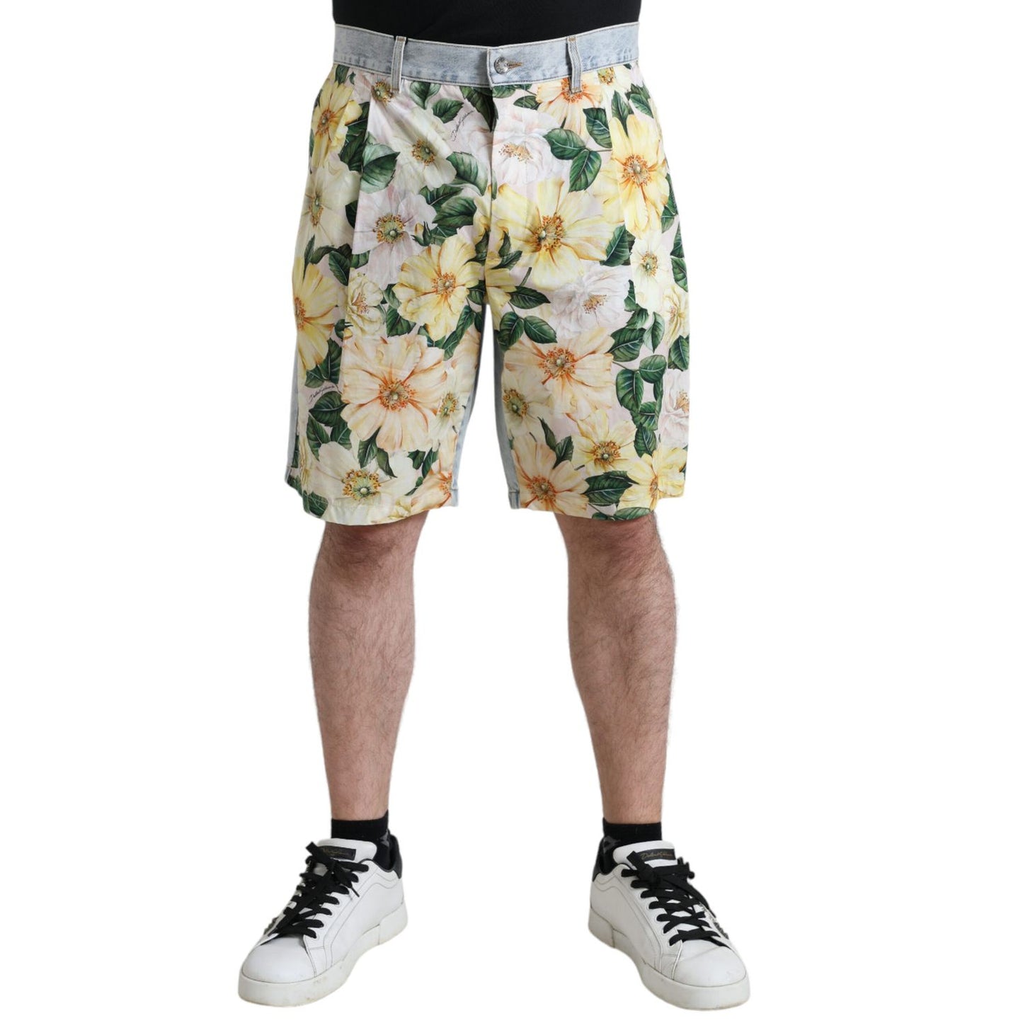 Dolce & Gabbana Multicolor Floral Print Denim Bermuda Shorts