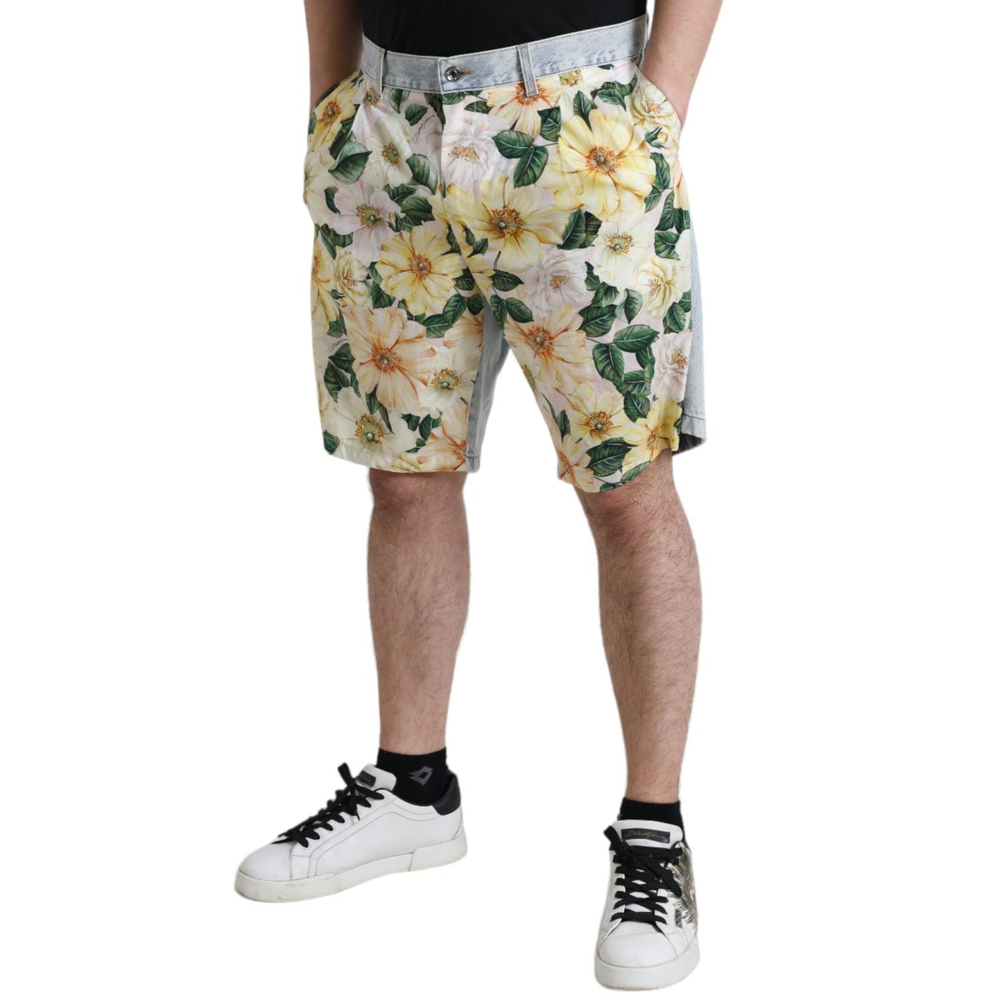 Dolce & Gabbana Multicolor Floral Print Denim Bermuda Shorts