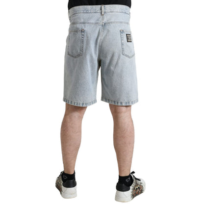 Dolce & Gabbana Multicolor Floral Print Denim Bermuda Shorts