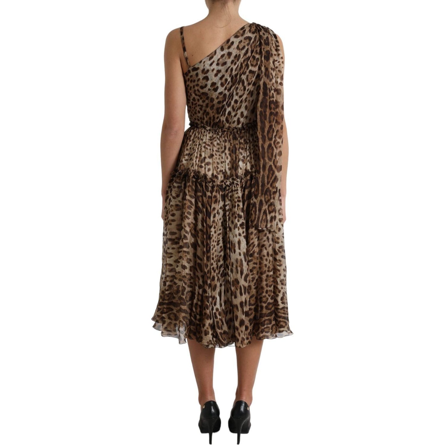 Dolce & Gabbana Elegant One-Shoulder Leopard Midi Dress Dolce & Gabbana