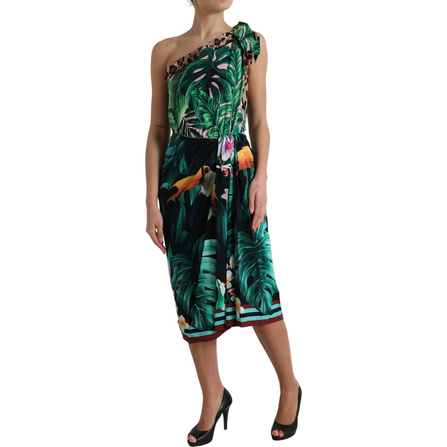 Dolce & Gabbana Tropical Jungle Print One-Shoulder Dress Dolce & Gabbana