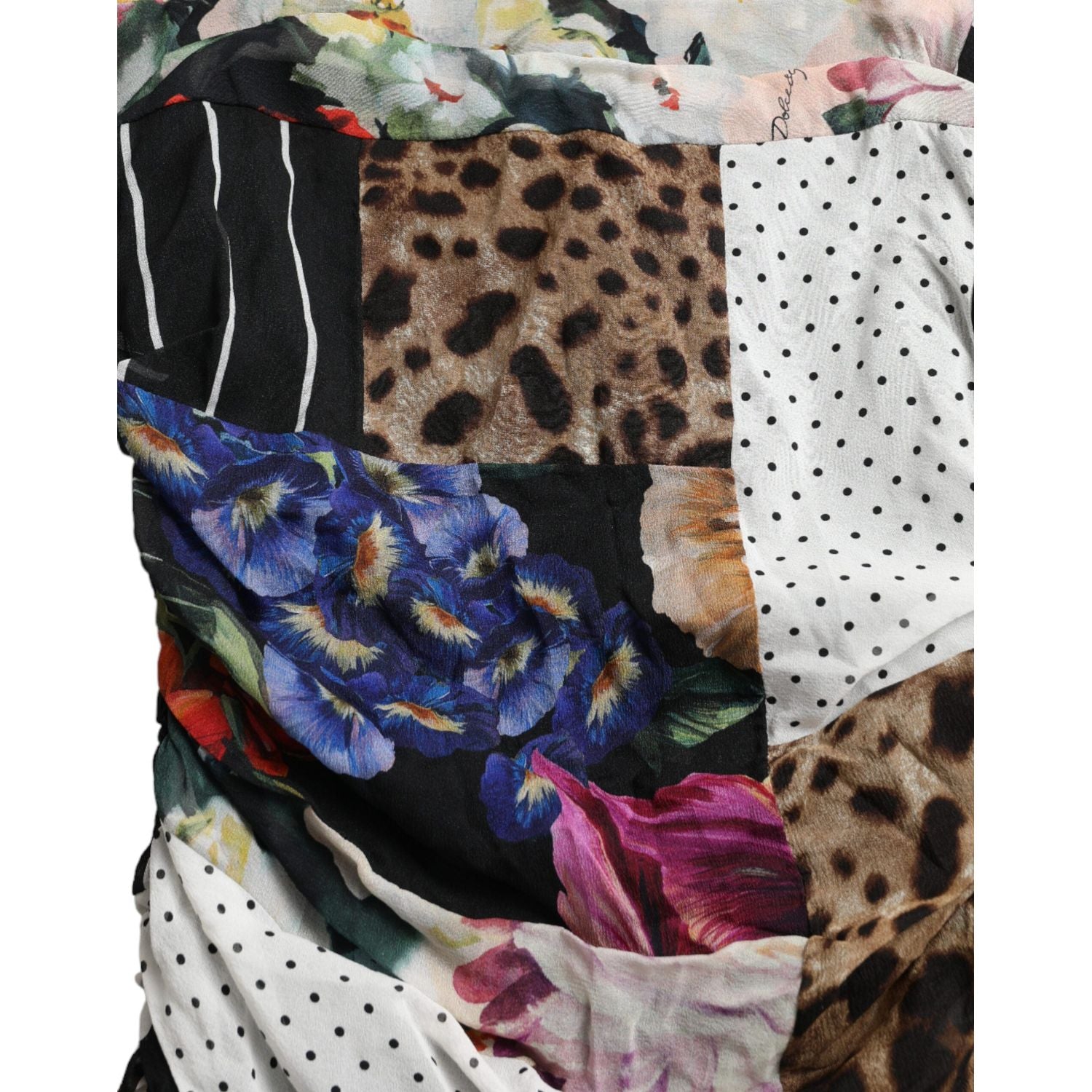 优雅拼布真丝中长连衣裙