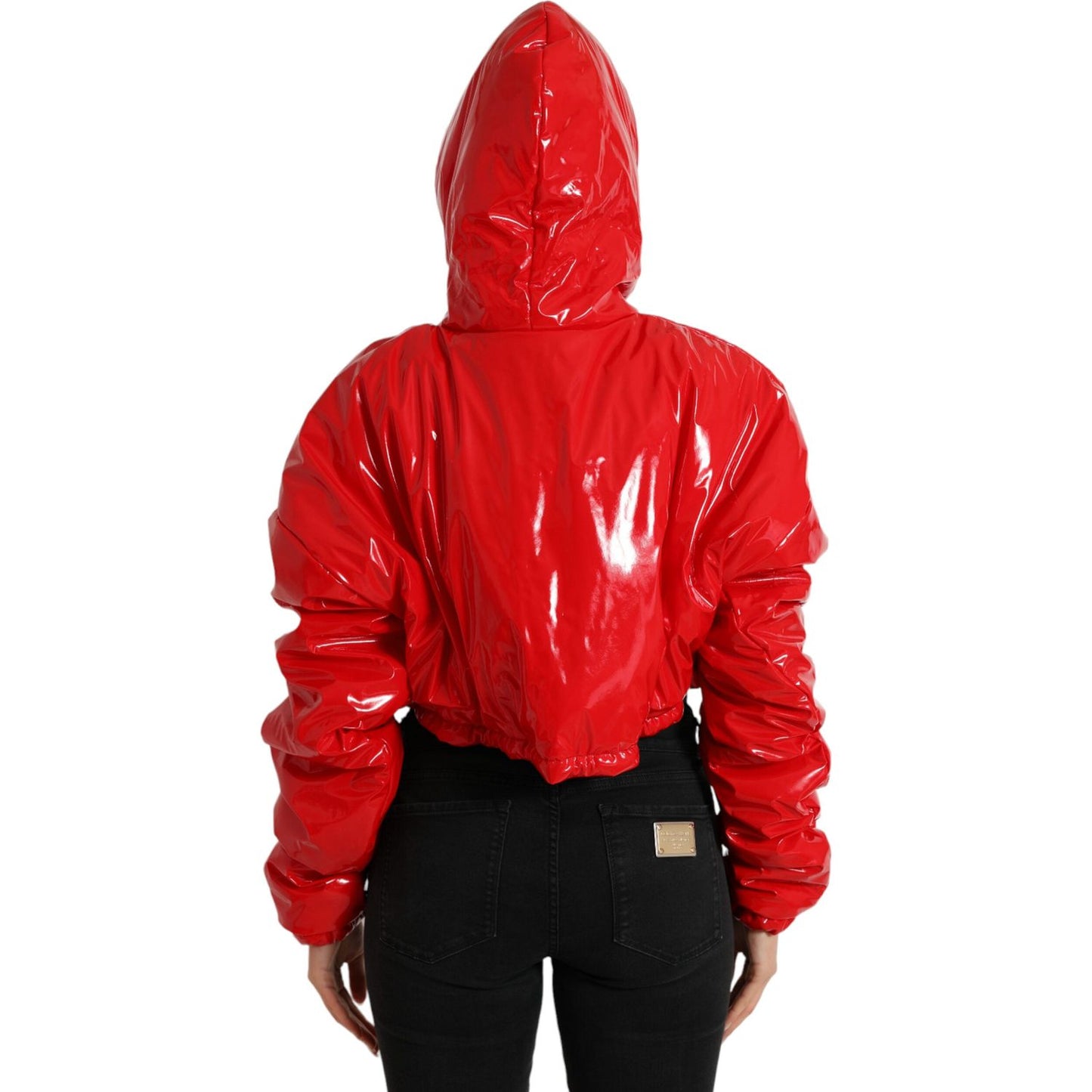 Dolce & Gabbana Shiny Red Hooded Cropped Short Coat Jacket