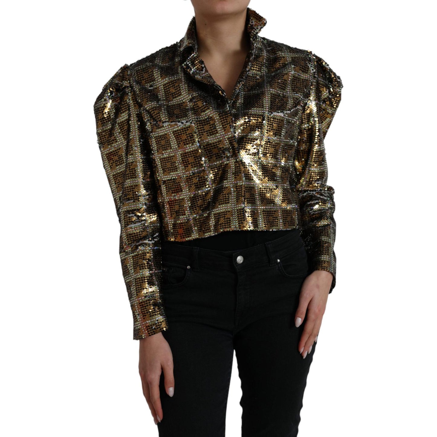 Dolce & Gabbana Multicolor Polyester Sequined Cropped Jacket