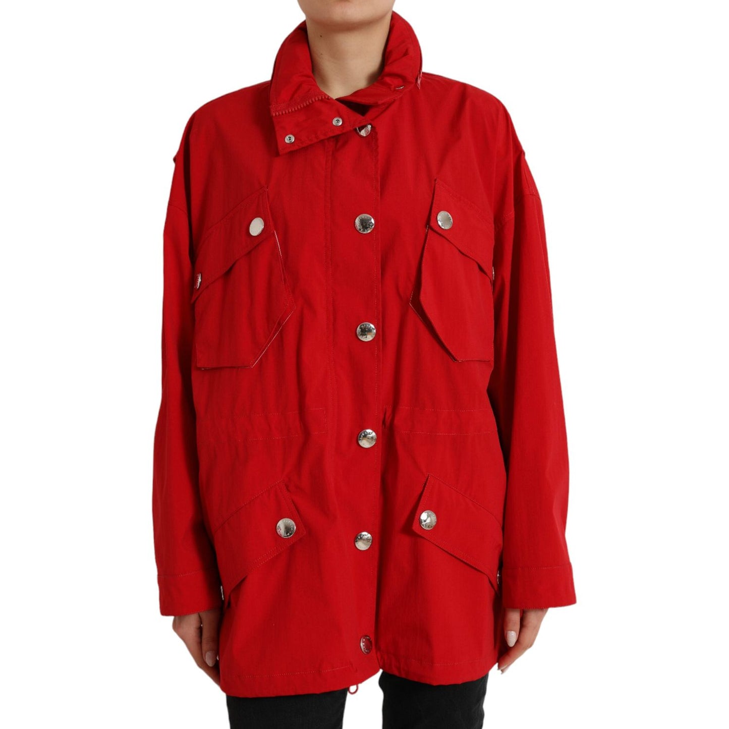 Dolce & Gabbana Red Polyester Hooded Button Rain Coat Jacket Dolce & Gabbana