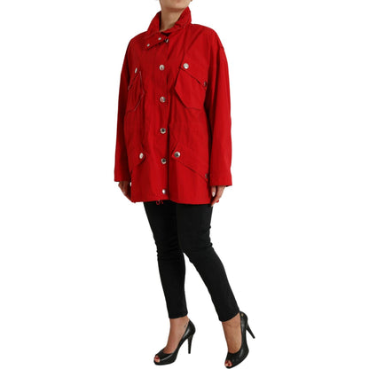 Dolce & Gabbana Red Polyester Hooded Button Rain Coat Jacket Dolce & Gabbana