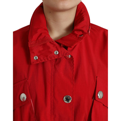 Dolce & Gabbana Red Polyester Hooded Button Rain Coat Jacket Dolce & Gabbana