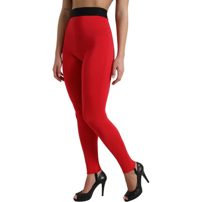 Dolce & Gabbana Red Nylon DG Logo Slim Leggings Pants