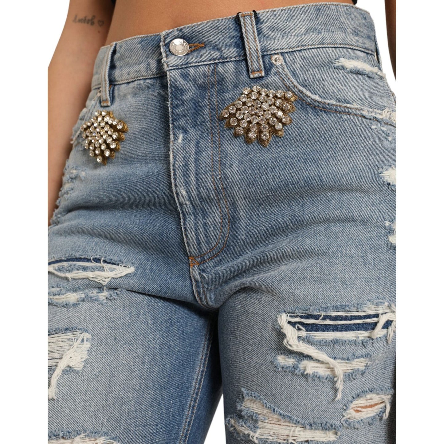 Dolce & Gabbana High Waist Embellished Bermuda Denim Shorts Dolce & Gabbana