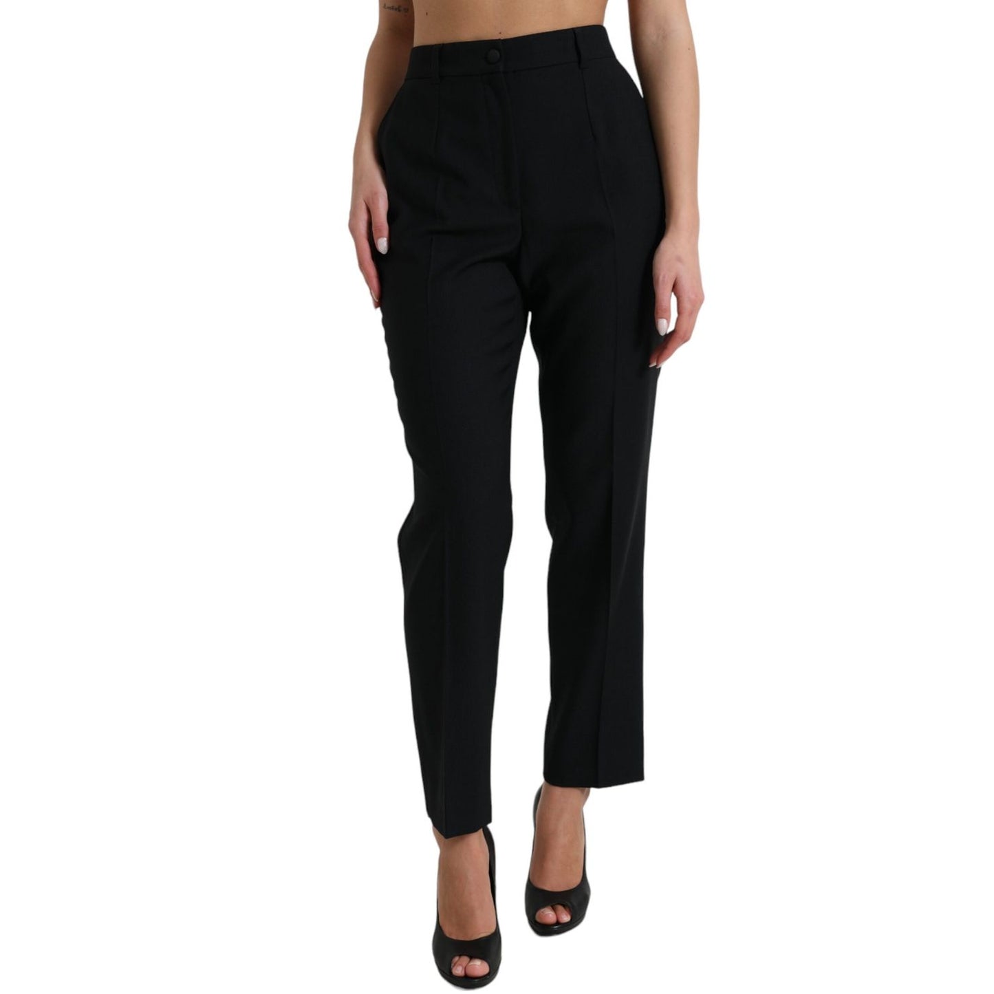 Dolce & Gabbana Black Wool High Waist Straight Pants