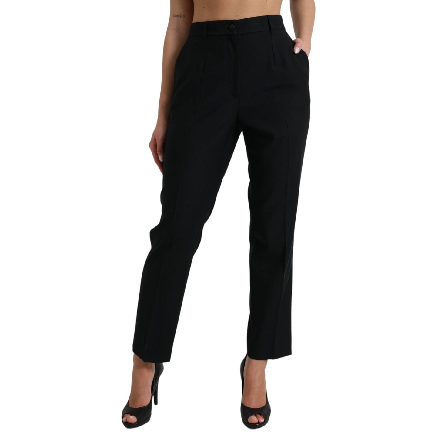 Dolce & Gabbana Black Wool High Waist Straight Pants