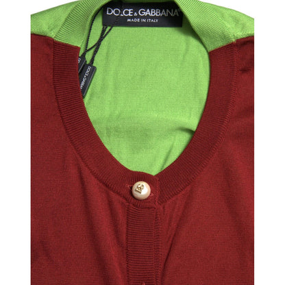 Dolce & Gabbana Multicolor Cardigan Color Block Silk Crewneck Sweater Dolce & Gabbana