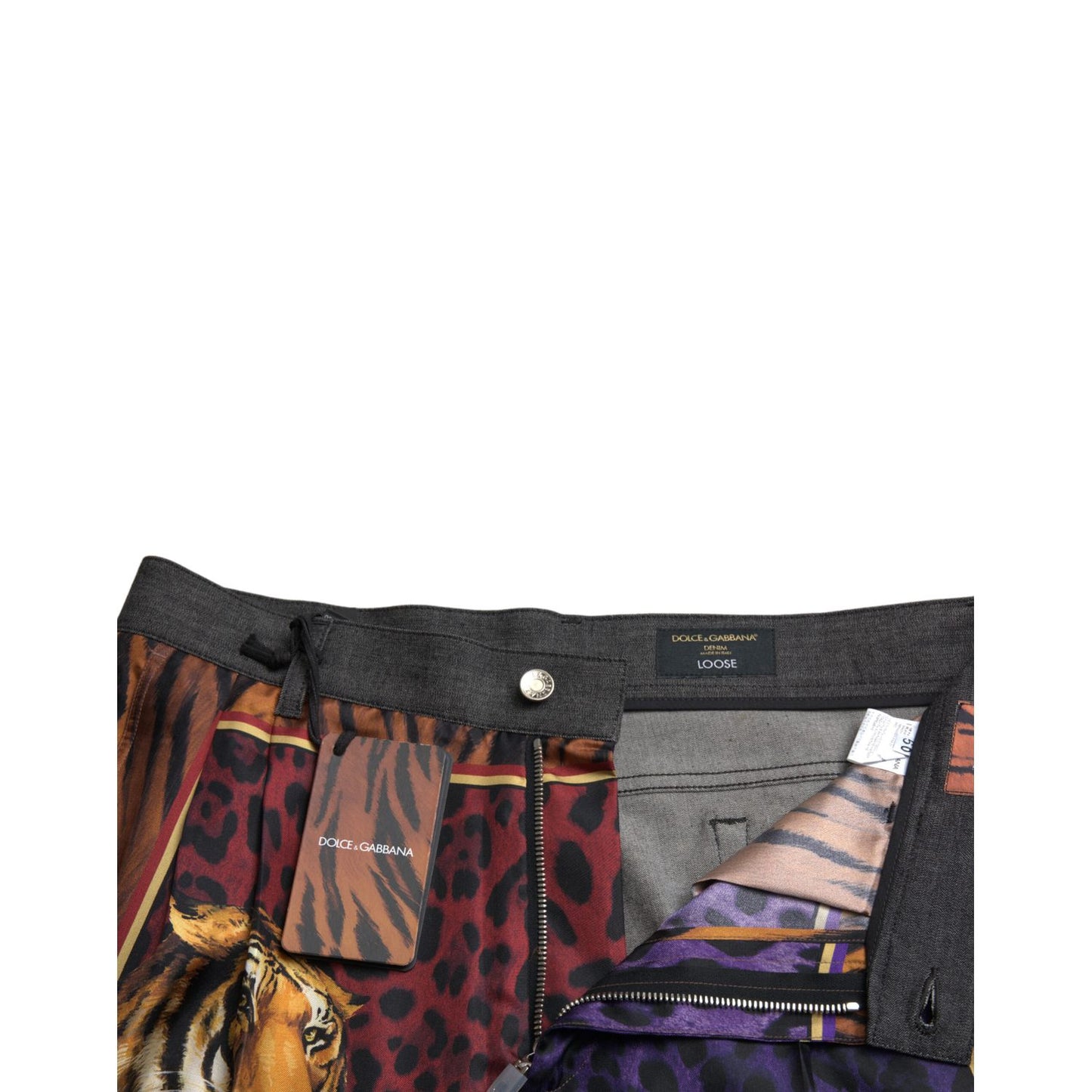 Dolce & Gabbana Multicolor Tiger Cotton Loose Denim Jeans