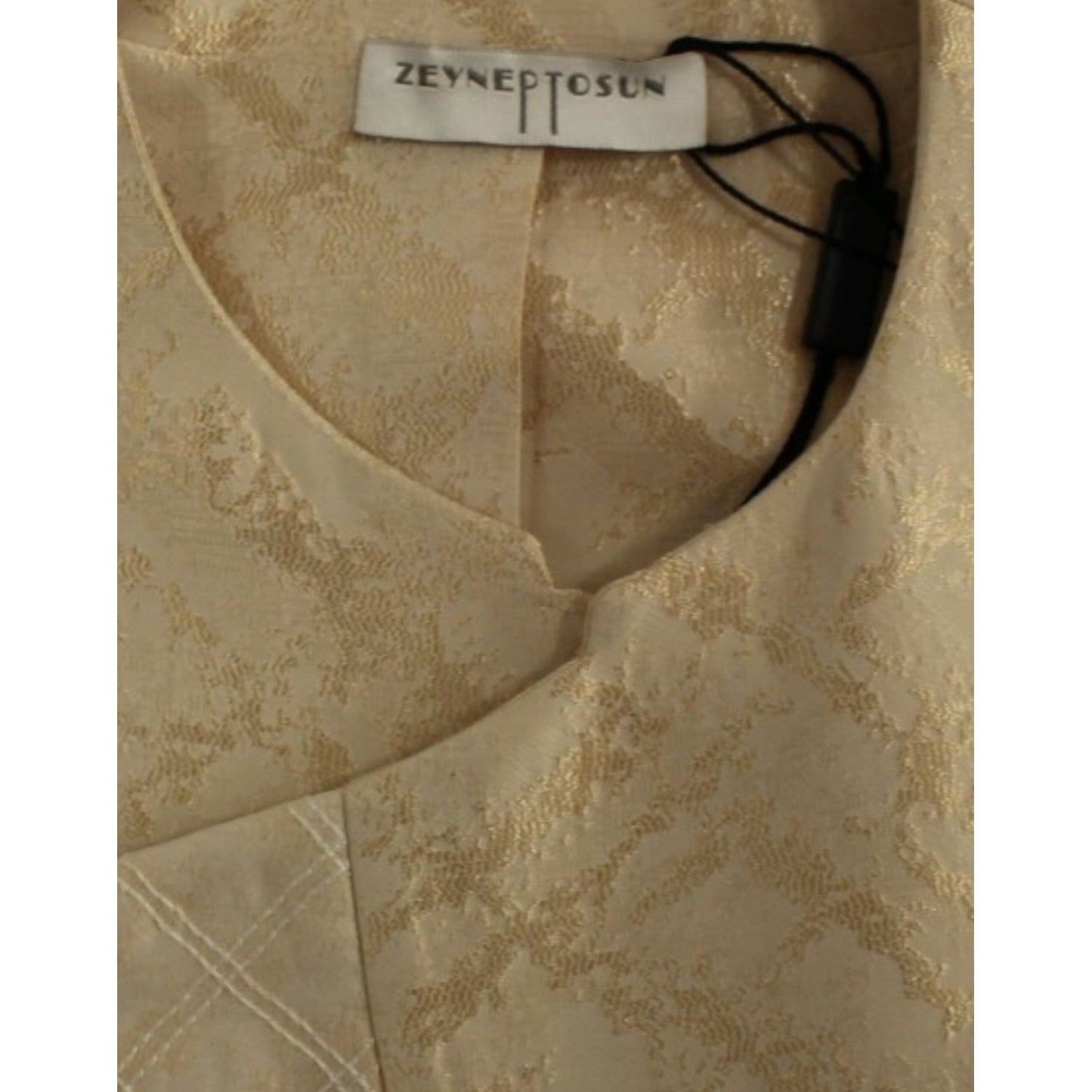 Zeyneptosun Exquisite Beige Brocade Sleeveless Jacket Vest Coats & Jackets Zeyneptosun