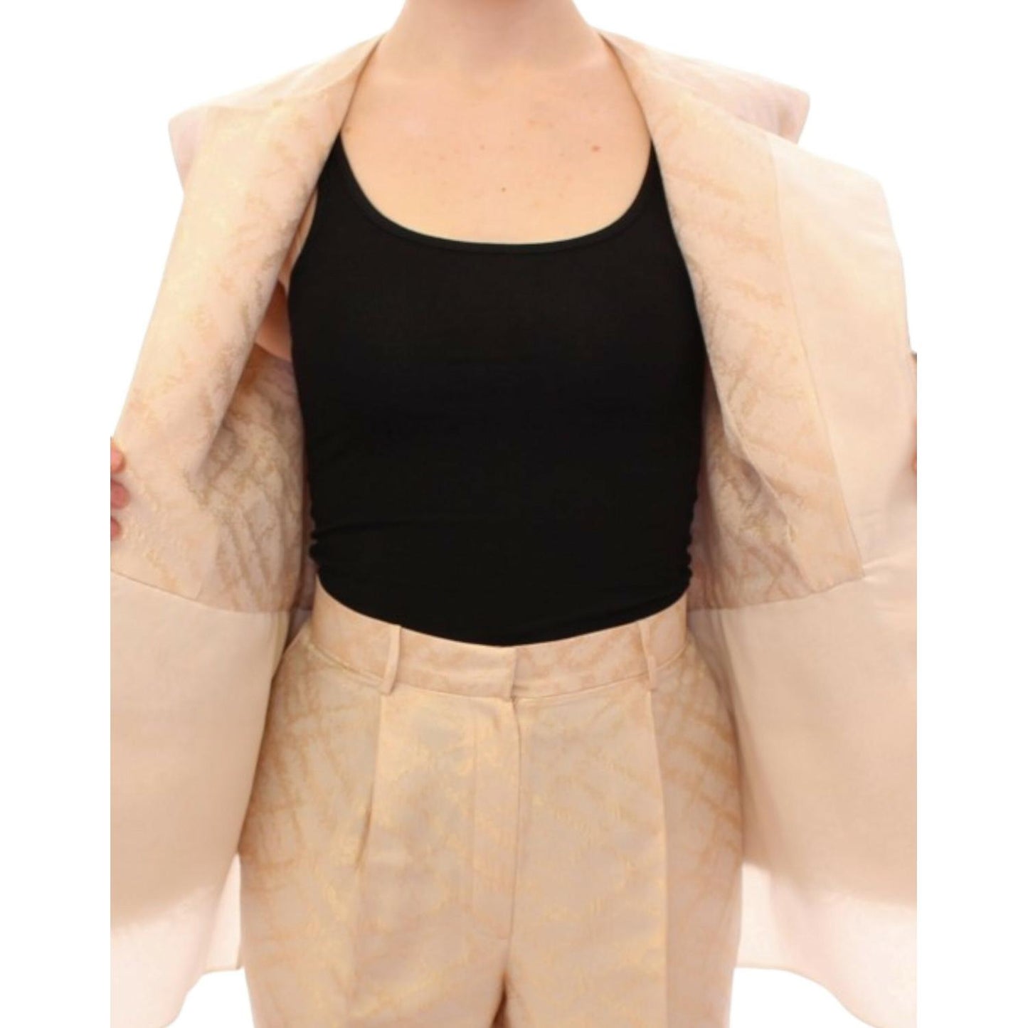 Zeyneptosun Beige brocade sleeveless jacket