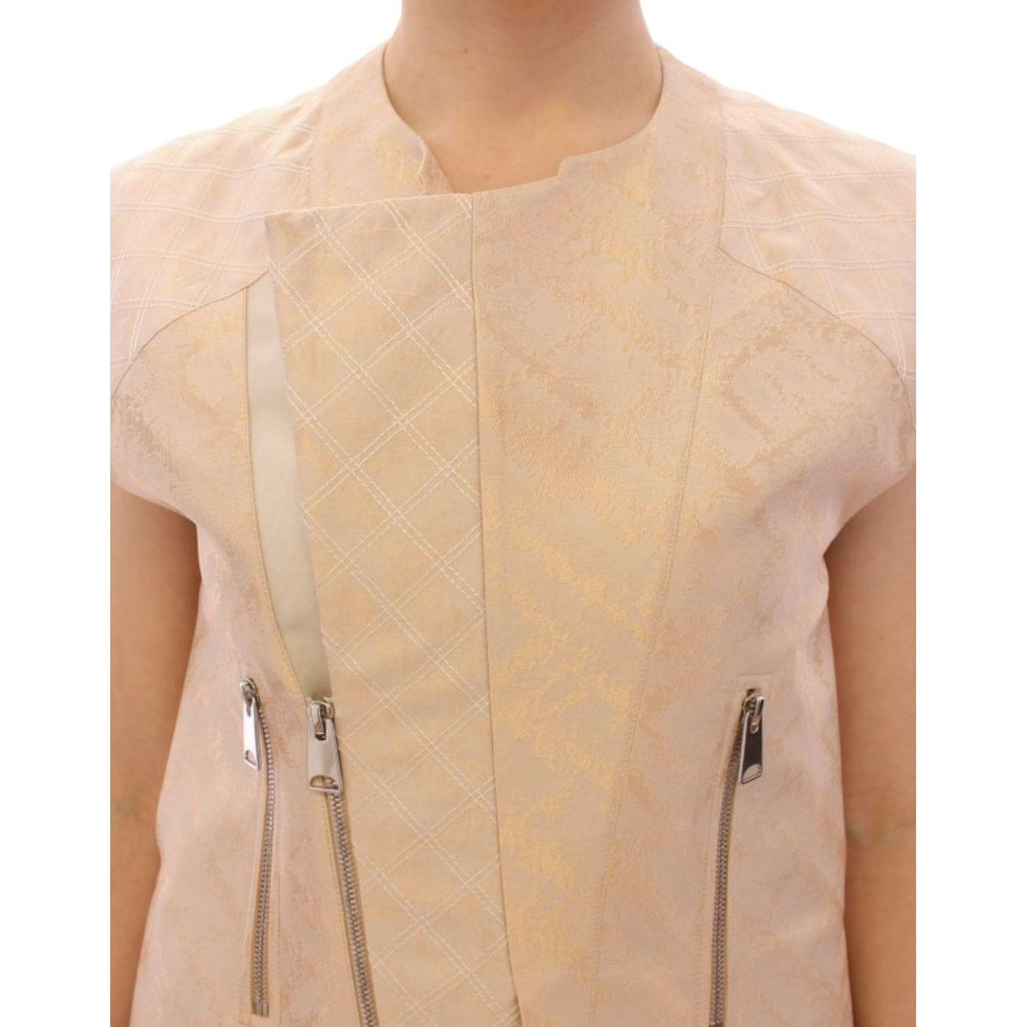 Zeyneptosun Beige brocade sleeveless jacket