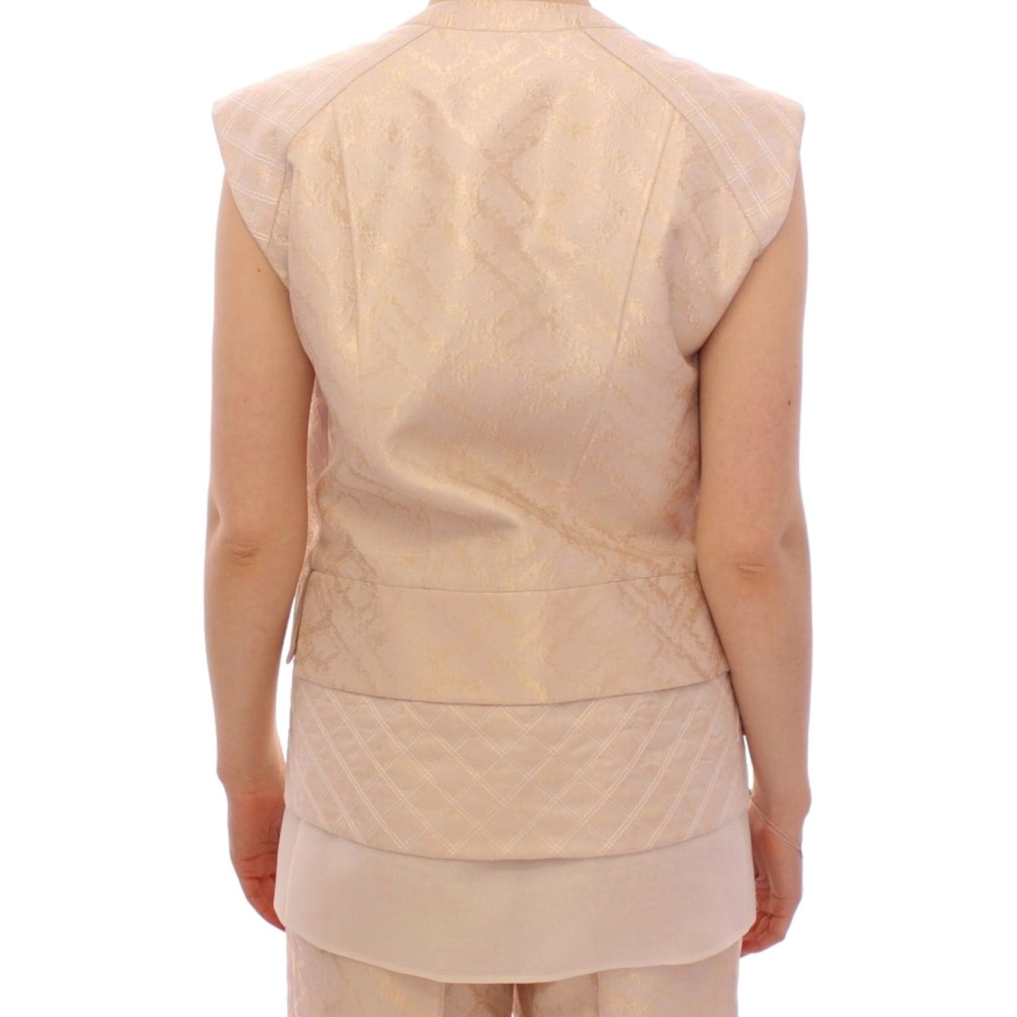 Zeyneptosun Exquisite Beige Brocade Sleeveless Jacket Vest Coats & Jackets Zeyneptosun