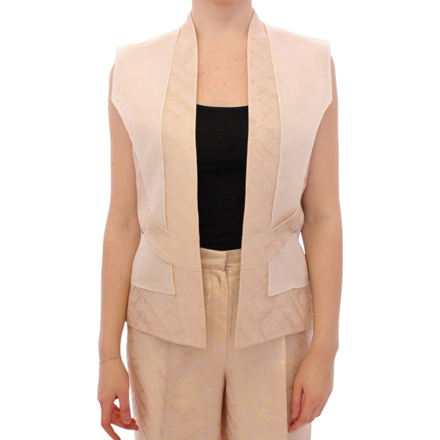 Zeyneptosun Exclusive Beige Brocade Sleeveless Vest Coats & Jackets Zeyneptosun