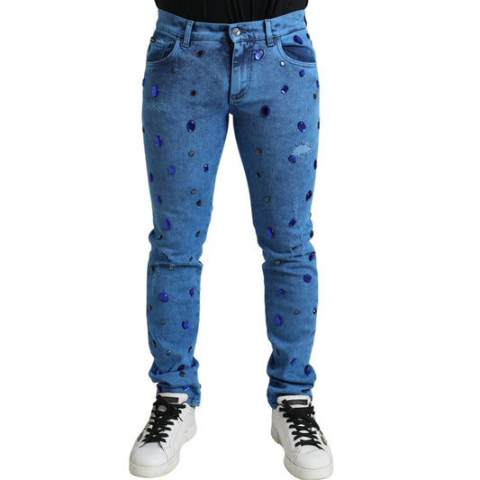 Dolce & Gabbana Blue Crystal Embellished Skinny Denim Jeans