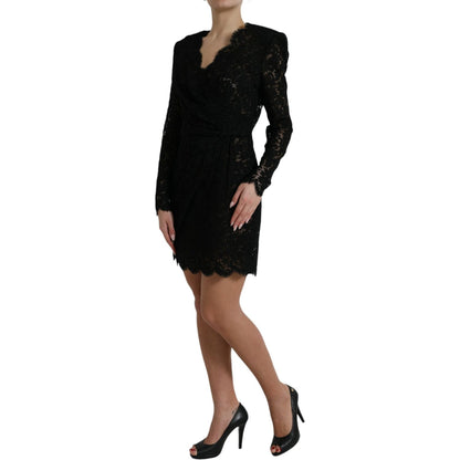 Dolce & Gabbana Black Bodycon Lace Cotton Sheath Mini Dress