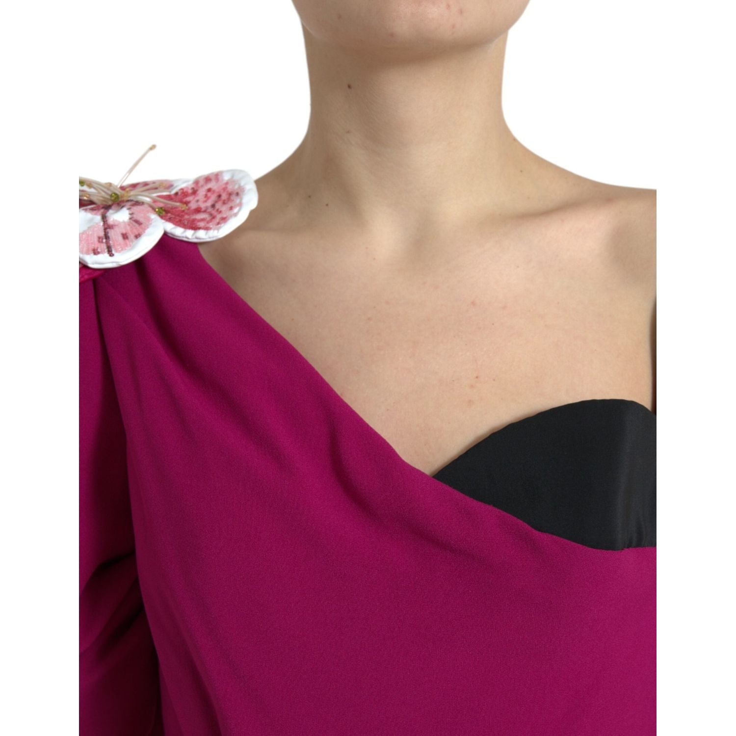 优雅紫色真丝中长款连衣裙