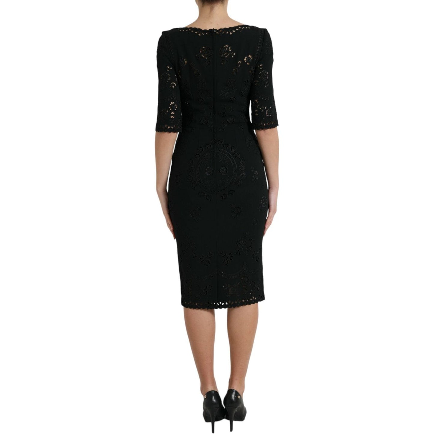 Dolce & Gabbana Black Floral Lace Bodycon Midi Dress Dolce & Gabbana