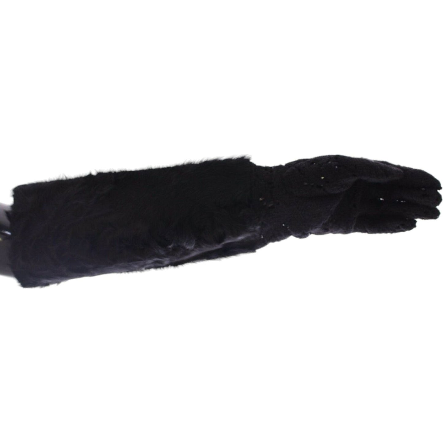 Dolce & Gabbana Black Wool Lace & Lamb Fur Elbow Gloves Dolce & Gabbana