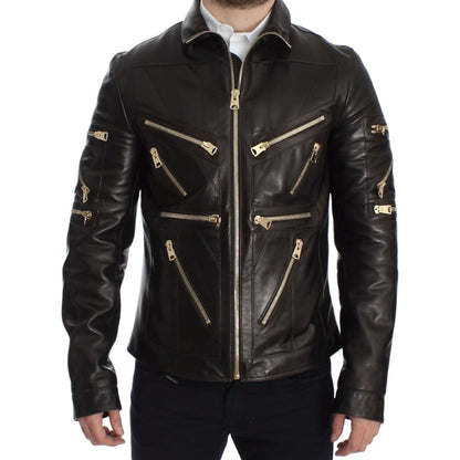 Dolce & Gabbana Brown Lambskin Leather Zipper Jacket