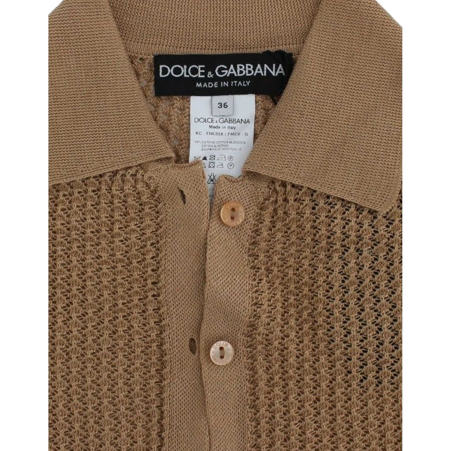 Dolce & Gabbana Beige Knitted Cotton Polo Cardigan Sweater Dolce & Gabbana