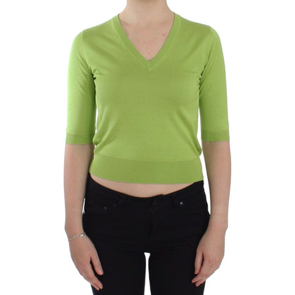 Dolce & Gabbana Green Wool V-neck Pullover Sweater Top Dolce & Gabbana