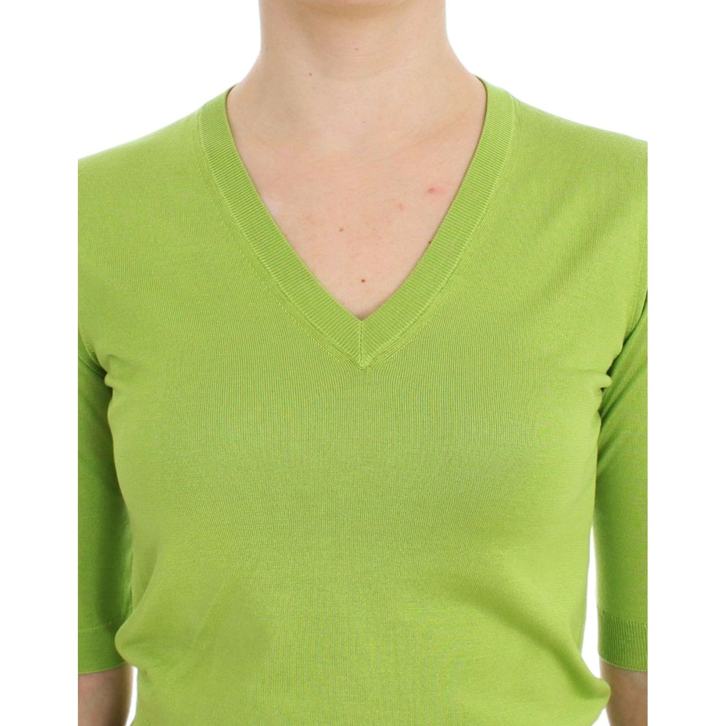 Dolce & Gabbana Green Wool V-neck Pullover Sweater Top Dolce & Gabbana