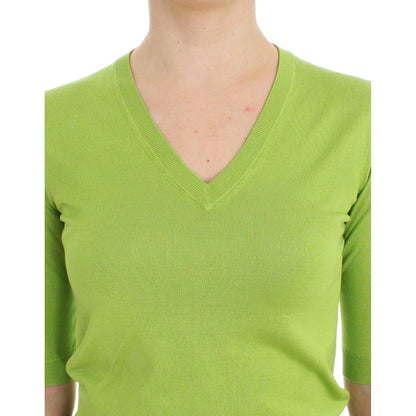 Dolce & Gabbana Green Wool V-neck Pullover Sweater Top Dolce & Gabbana