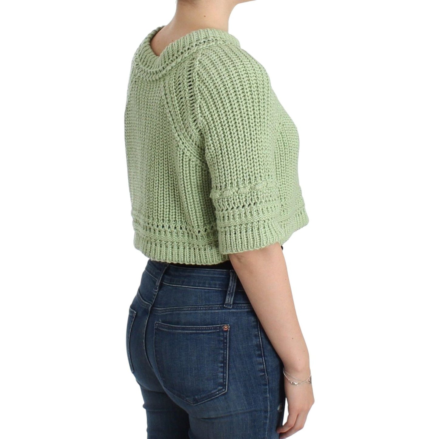 Ermanno Scervino Chic Green Cropped Cotton Sweater Ermanno Scervino