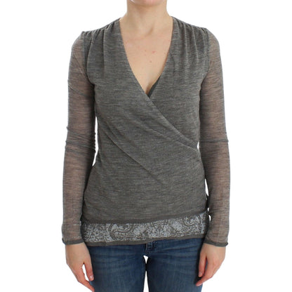 Ermanno Scervino Gray Wool Blend Stretch Long Sleeve Sweater