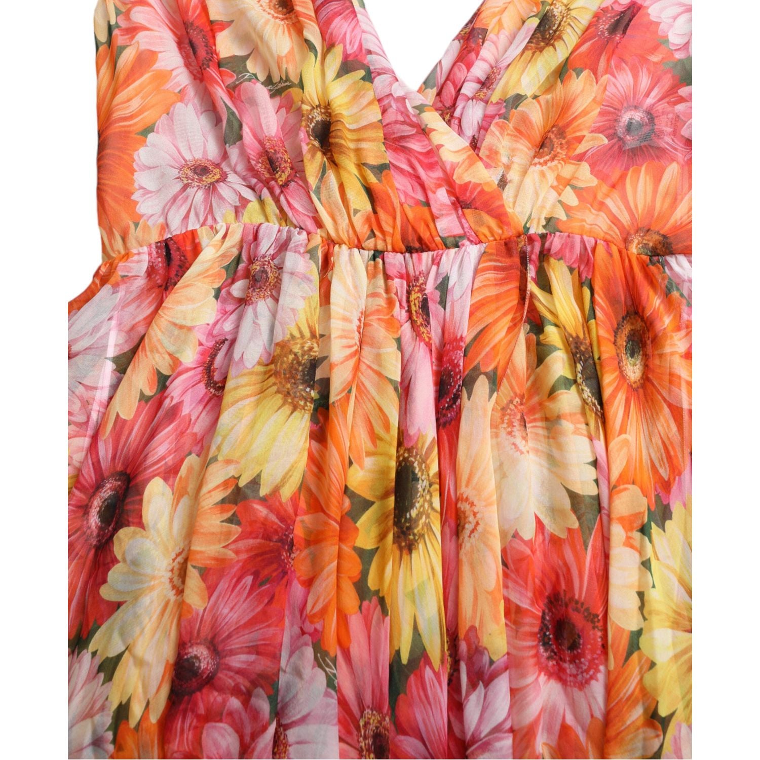 Dolce & Gabbana Multicolor Sunflower Print Silk Midi Dress