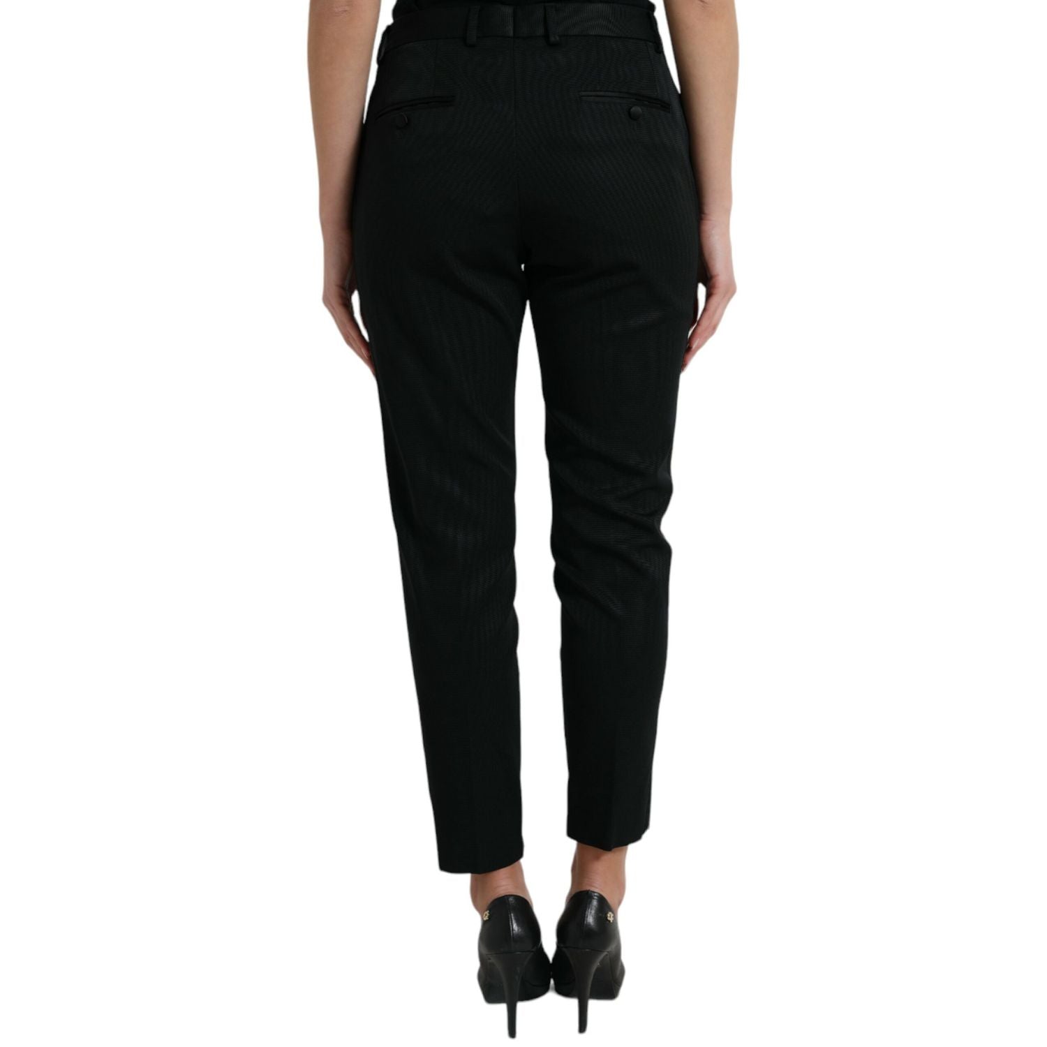 Dolce & Gabbana Black Wool High Waist Cropped Tapered Pants