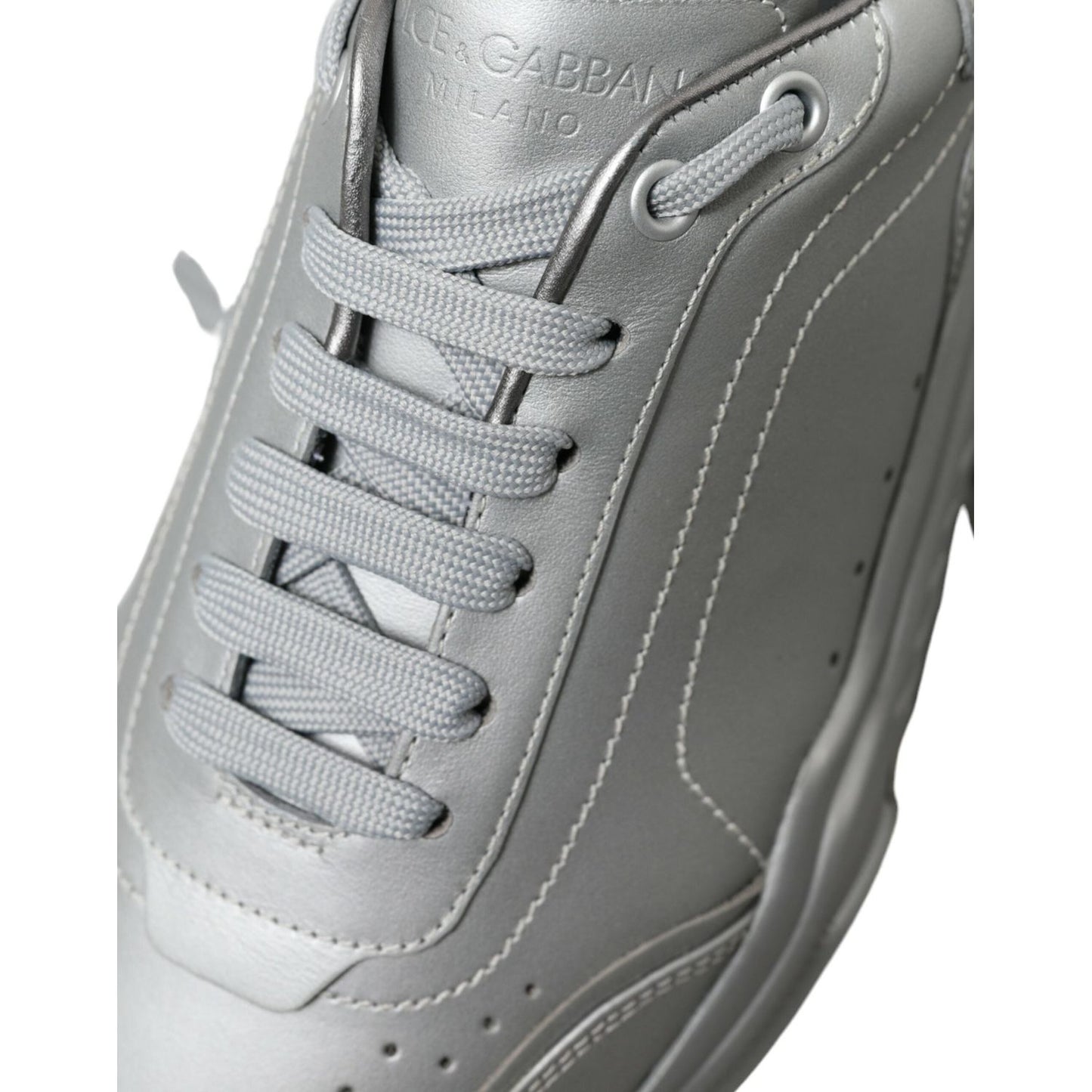 Dolce & Gabbana Elegant Silver Calfskin Leather Sneakers Dolce & Gabbana