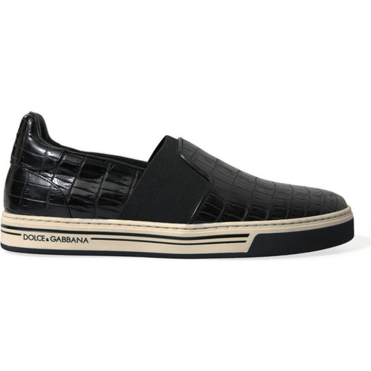 Dolce & Gabbana Black Croc Exotic Leather Sneakers Shoes Dolce & Gabbana