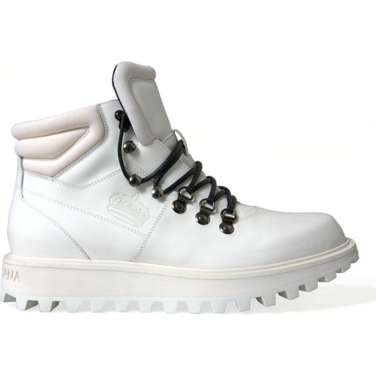 Dolce & Gabbana Elegant White Leather Ankle Boots Dolce & Gabbana