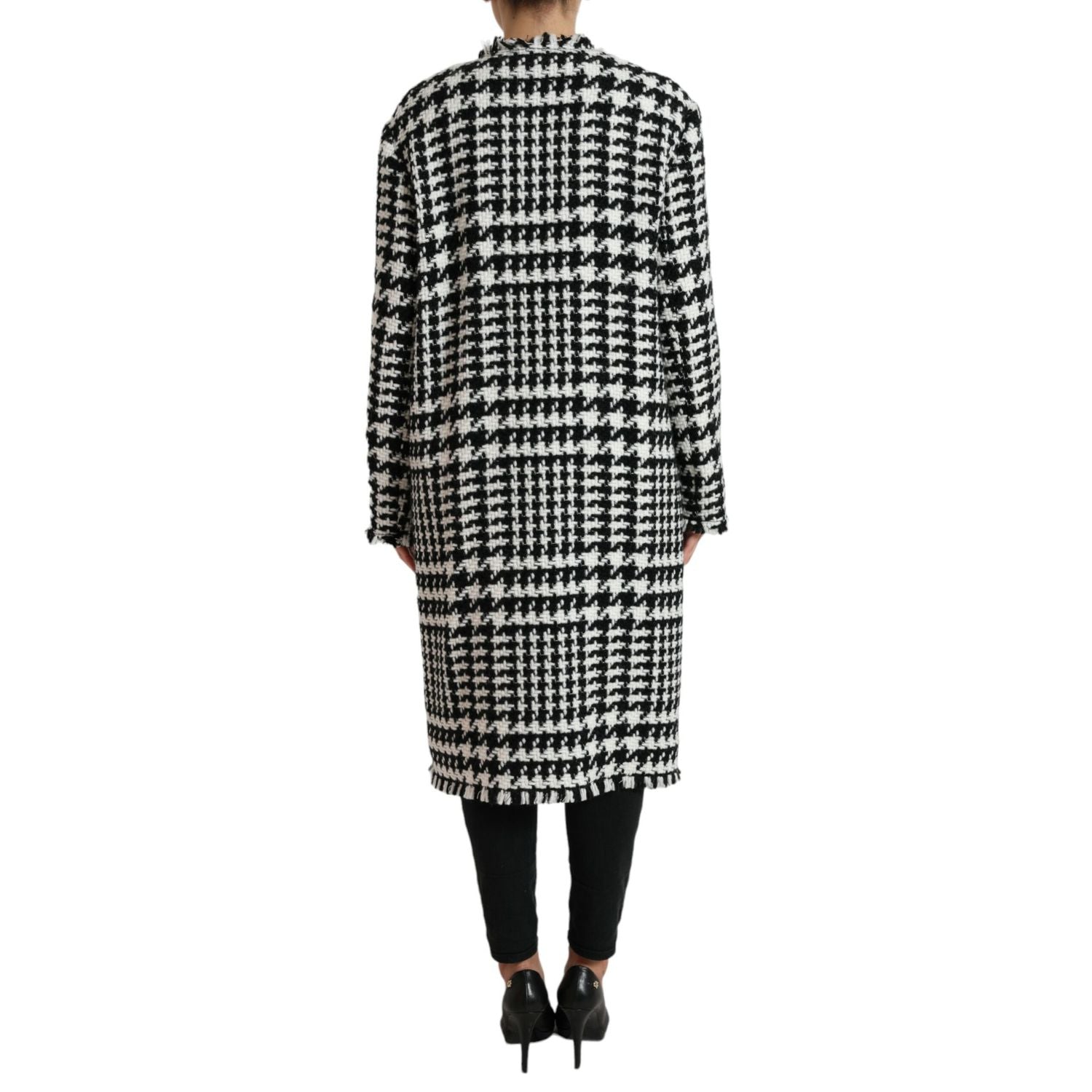 Dolce & Gabbana Black White Houndstooth Trench Coat Jacket