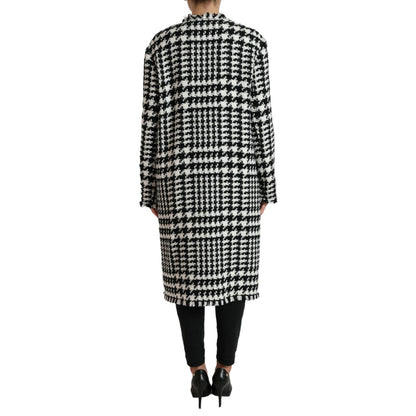 Dolce & Gabbana Black White Houndstooth Trench Coat Jacket