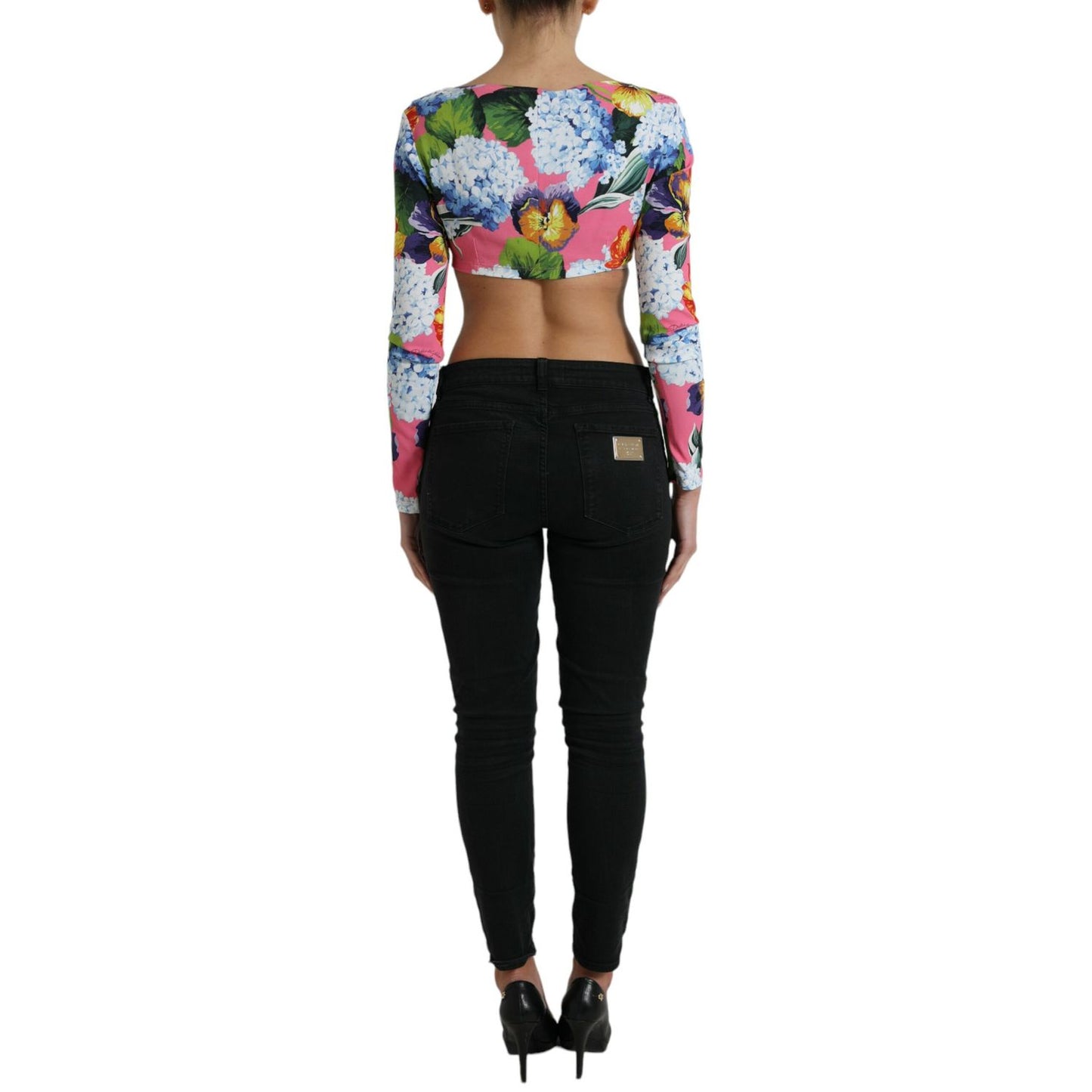 Dolce & Gabbana Multicolor Floral Long Sleeves Cropped Top