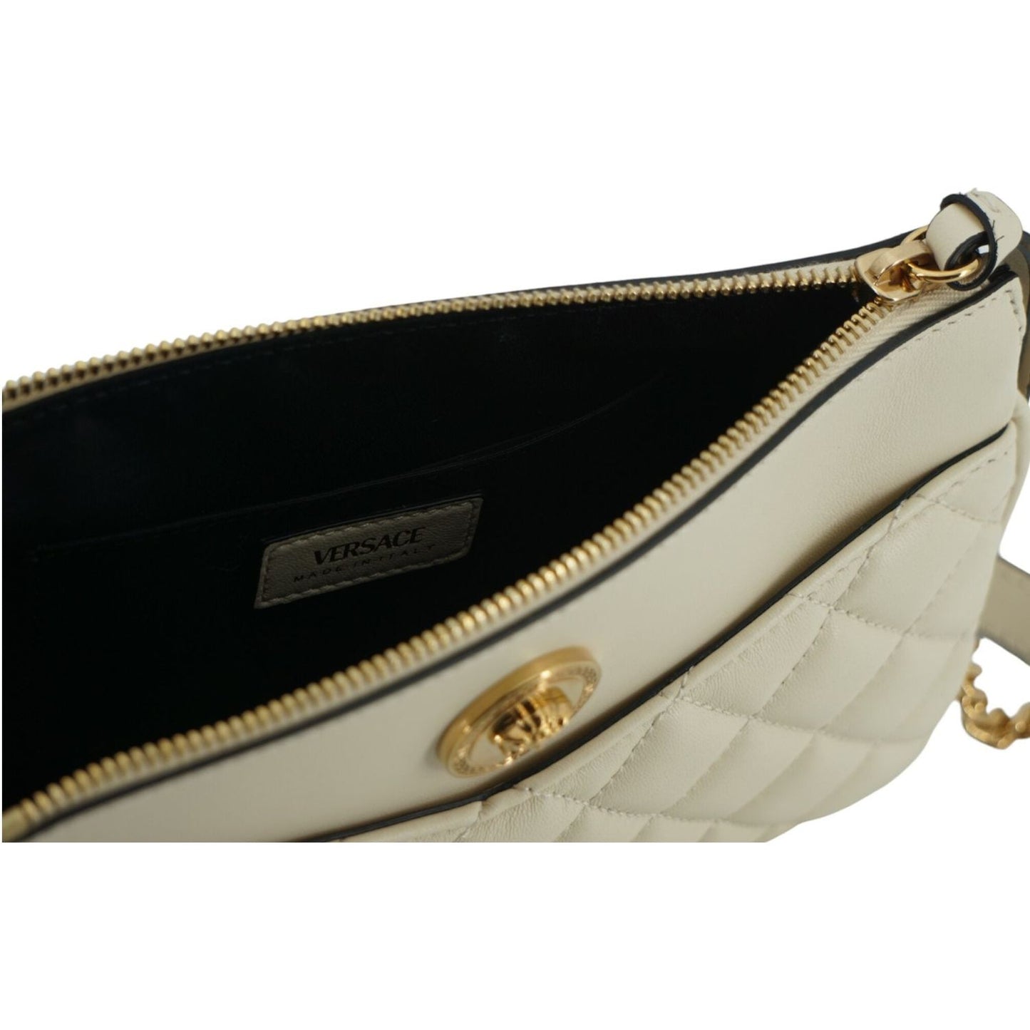 Versace Elegant White Lamb Leather Crossbody Pouch Versace